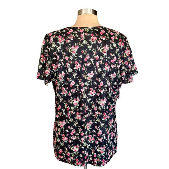 North Style Dark Floral Mesh Tiered Ruffled Blouse Size 1X Bohemian Romantic - Picture 5 of 7